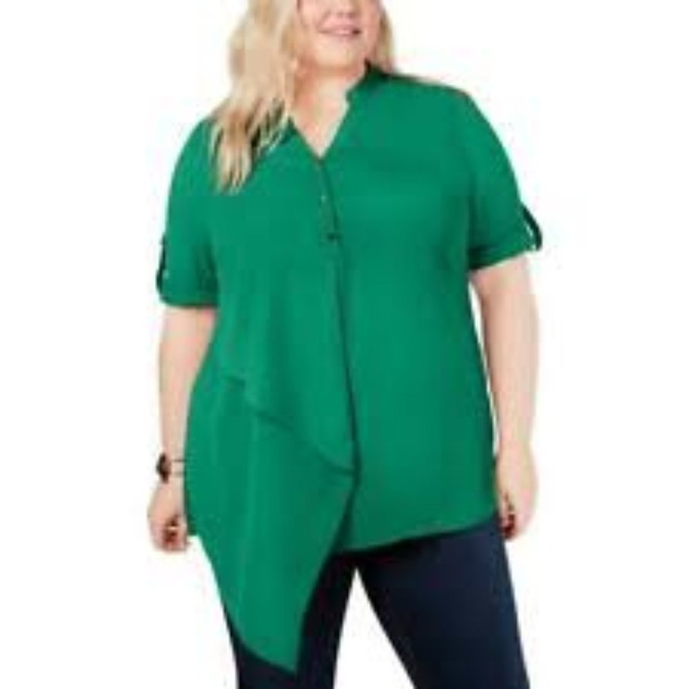 NY Collection Black Assymetrical Draped Blouse - Picture 14 of 14